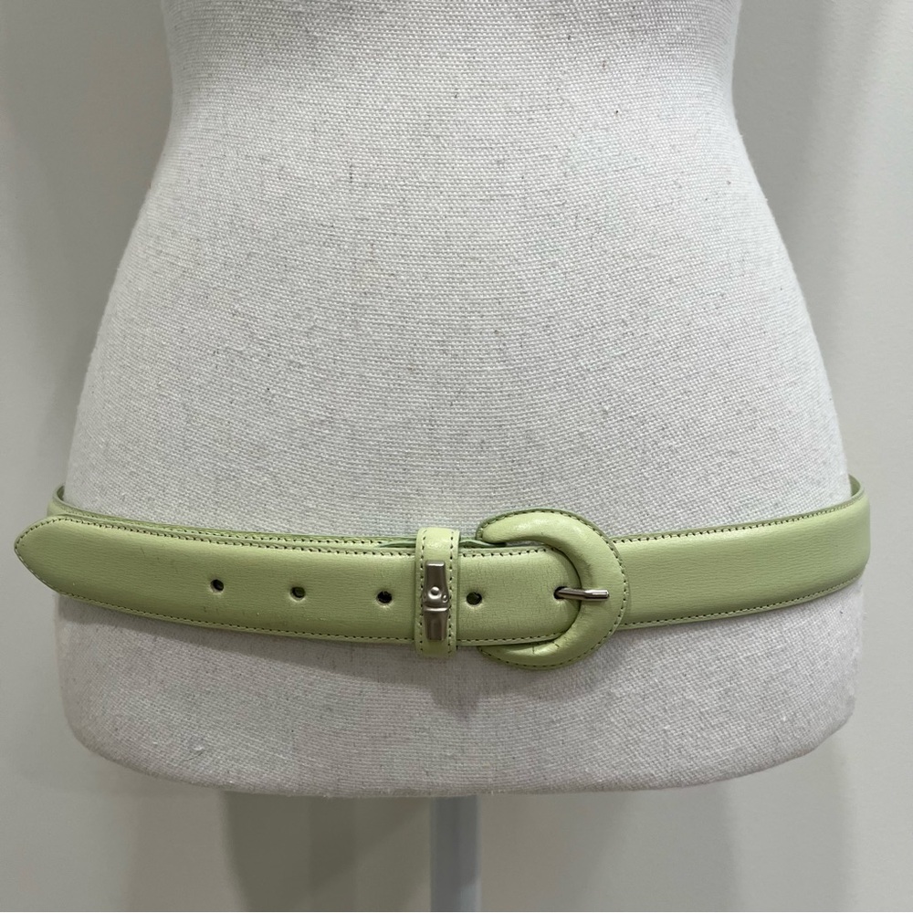 Vintage Longchamp Matcha Pistachio Green Leather Belt Free Size - Picture 3 of 6